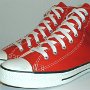 Red High Top Chucks  Angled side view of made in USA red high tops.