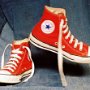 Red High Top Chucks  Front and inside patch views of red high tops.