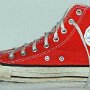 Red High Top Chucks  inside patch view of a worn red right high top.