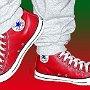 Red High Top Chucks  Wearing red leather high tops.