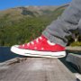 Red High Top Chucks  Wearing red high top chucks on a pier, inside patch view.