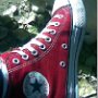 Red High Top Chucks  Shot of a left red high top chuck relaxing outsoors.