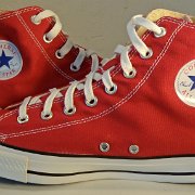 Red Days Ahead High Top Chucks  Inside patch views of the red days ahead high tops.