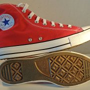 Red Days Ahead High Top Chucks  Inside patch and sole views of the red days ahead high tops.