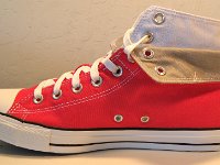 Red Foldover Double Upper High Top Chucks  Inside patch view of a rolled down right red foldover double upper high top.