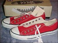 Red Low Cut Chucks  New made in USA red low cuts, side view with box.