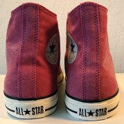 2011 Red Stonewashed Canvas High Top Chucks  Rear view of 2011 red stonewashed canvas high tops.