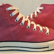 2011 Red Stonewashed Canvas High Top Chucks  Outside views of 2011 red stonewashed canvas high tops.