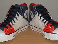 Red White and Blue TriColor High Tops  Angled front view.