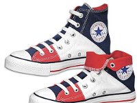 Red White and Blue TriColor High Tops  Catalog photos showing how they can be worn as a roll down shoe.