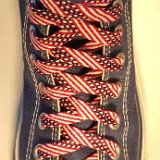 Red, White and Blue Shoelaces on Chucks  Navy Blue high top chuck with Stars and Stripes retro weave shoelaces.