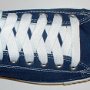 White Retro Shoelaces  Navy blue low top chuck with white retro laces.