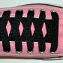 Black Retro Shoelaces  Pink low top chuck with black retro laces.