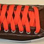 Orange Retro Shoelaces  Chocolate brown low top chuck with orange retro shoelaces.