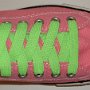 Neon Lime Retro Shoelaces  Pink low top chuck with neon lime retro laces.