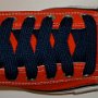 Navy Blue Retro Shoelaces  Red low top chuck with navy blue retro laces.