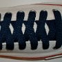 Navy Blue Retro Shoelaces  Optical white low top chuck with navy blue retro laces.
