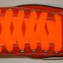 Neon Orange Retro Shoelaces  Red low top chuck with neon orange retro laces.