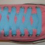 Sky Blue Retro Shoelaces  Pink low top chuck with sky blue retro laces.