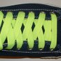 Neon Yellow Retro Shoelaces  Navy blue low top chuck with neon yellow retro laces.