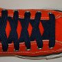 Navy Blue Retro Shoelaces  Orange high top with navy blue retro laces.