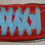 Sky Blue Retro Shoelaces  Red high top with sky blue retro laces.