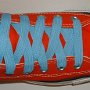 Sky Blue Retro Shoelaces  Orange high top with sky blue retro laces.
