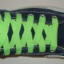Neon Lime Retro Shoelaces  Navy blue high top with neon lime retro laces.