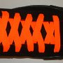 Neon Orange Retro Shoelaces  Anrachy black high top with neon orange retro laces.