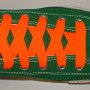 Neon Orange Retro Shoelaces  Celtic green high top with neon orange retro laces.