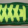 Neon Yellow Retro Shoelaces  Celtic green high top with neon yellow retro laces.