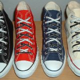 Reversible Shoelaces On Chucks  Core color high tops with black and white reversable laces.