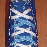 Reversible Shoelaces On Chucks  Royal blue high top with Carolina blue and white reversable laces.