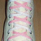 Reversible Shoelaces On Chucks  Natural white high top with pink and white reversable laces.