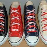 Reversible Shoelaces On Chucks  Core color high tops with red and white reversable laces.