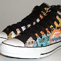 Rock and Roll High Top Chucks  Angled side view of coated backstage pass print high tops.