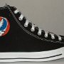 Rock and Roll High Top Chucks  Outside view of a right black Grateful Dead high top.