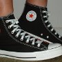 Rock and Roll High Top Chucks  Wearing black Grateful Dead high tops, right view 1.