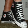Rock and Roll High Top Chucks  Wearing black Grateful Dead high tops, right view 2.