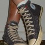 Rock and Roll High Top Chucks  Standing in a pair of Ramone's high tops with hemp laces, front view 4.
