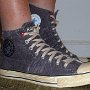 Rock and Roll High Top Chucks  Stepping out in a pair of Ramone's high tops with hemp laces, right side view 1.