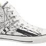 Rock and Roll High Top Chucks  Right Kurt Cobain white doodles high, outside view.