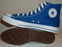 Royal Blue High Top Chucks  Inside patch and outer sole views of royal blue high tops.