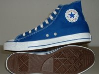 Royal Blue High Top Chucks  Inside patch and outer sole views of royal blue high tops.