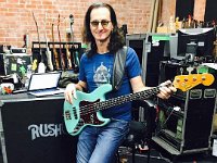 Rush  Geddy Lee wearing monochrome black chucks poses before an upcoming gig.