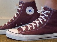 Sassafras Purple High Top Chucks  Wearing sassafras high top chucks, left view 2.