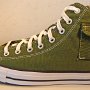 Side Pocket High Top Chucks  Outside view of a left cypress green side pocket high top.