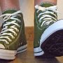 Side Pocket High Top Chucks  Wearing cypress green side pocket high tops, front view 2.