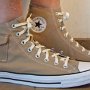 Side Pocket High Top Chucks  Wearing khaki side pocket high tops, right side view 1.