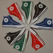 Simple Details High Top Chucks  Top view of a sideways circle of simple detail high tops.